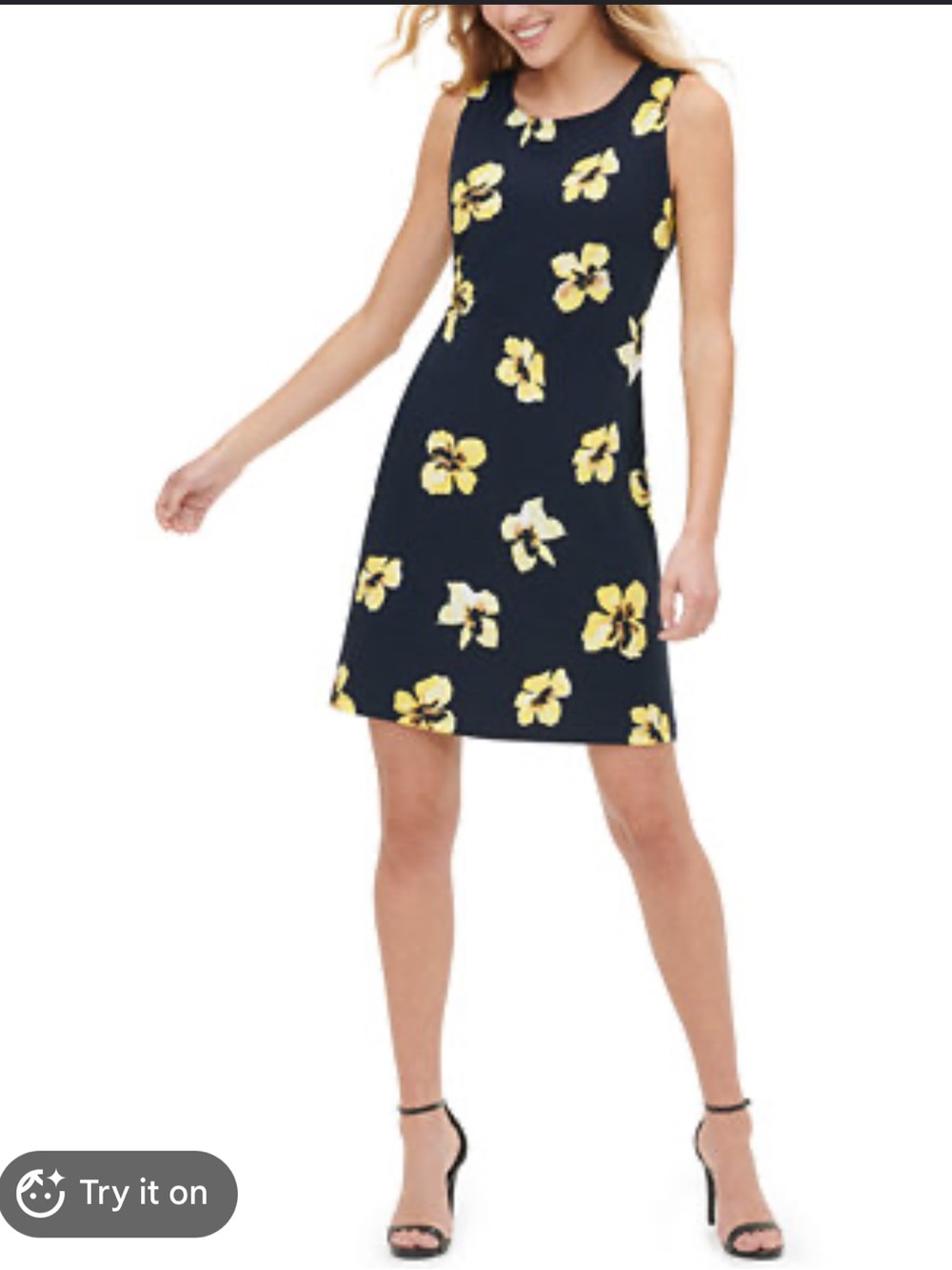 Vintage 90s Tommy Hilfiger Navy Dress with Yellow Floral Print